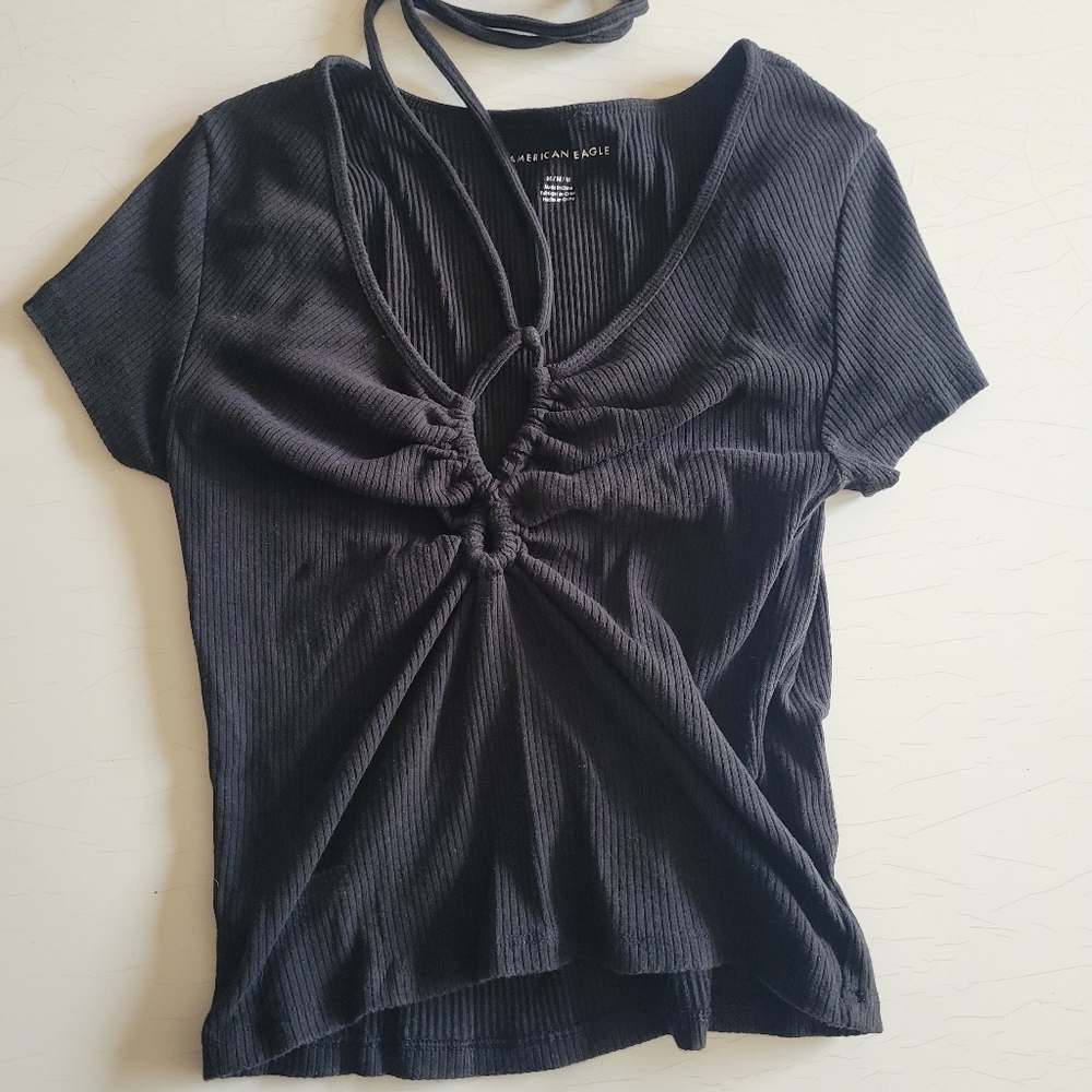 American Eagle Outfitters Black Fitted T-Shirt